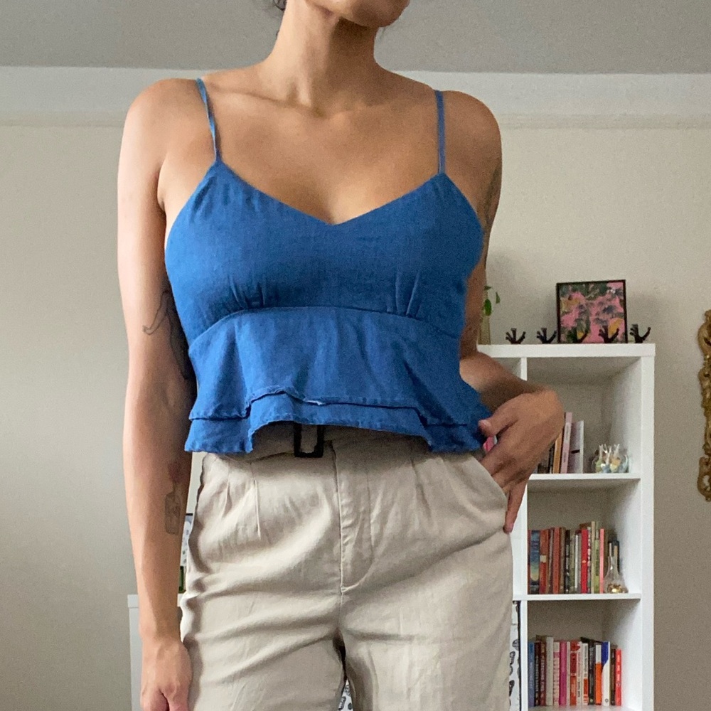 Tobi Chambray Ruffle Tank